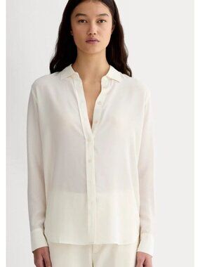 Everlane The Clean Silk Relaxed Shirt Women's Size 10 in Off White New W/ Tags!